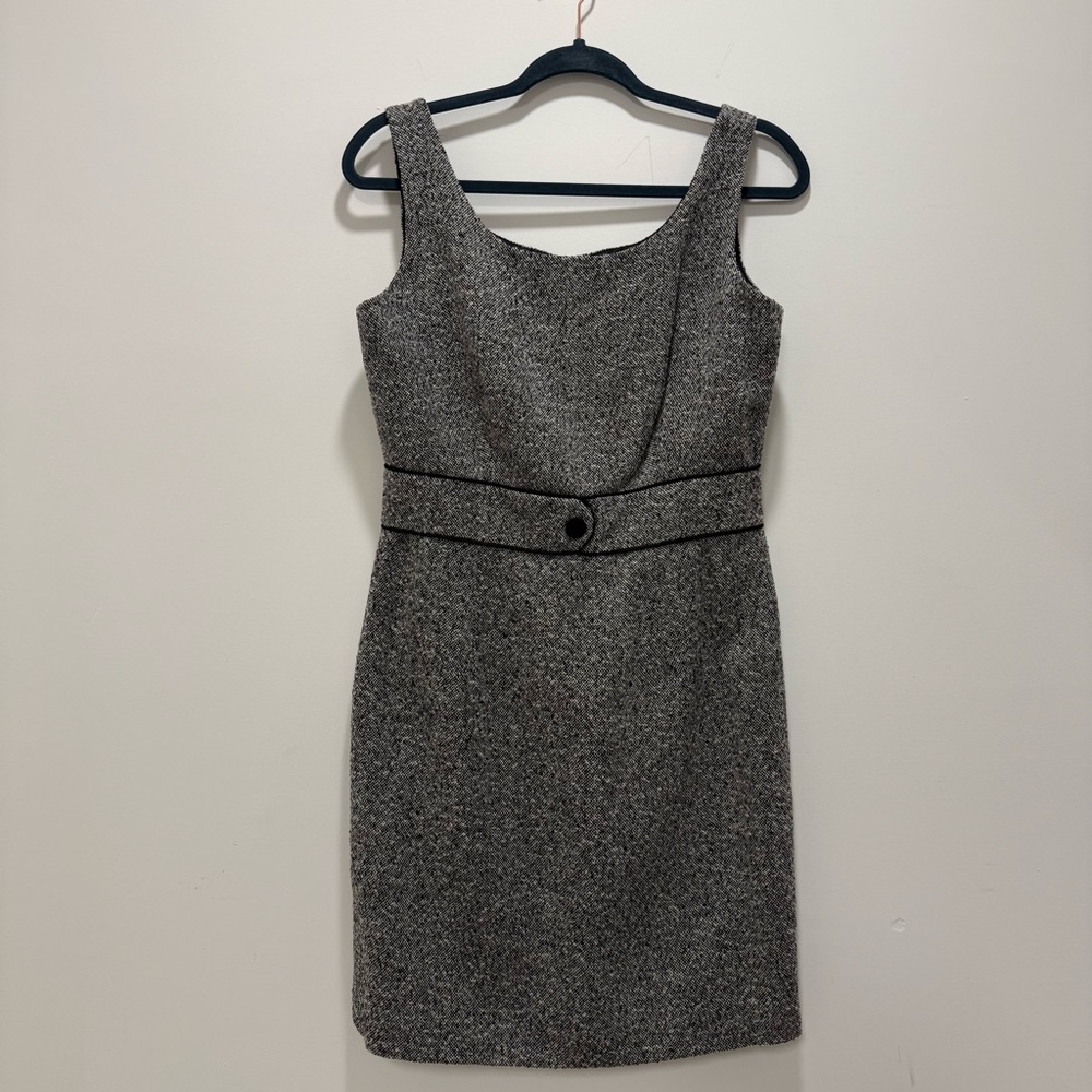Ann Taylor Gray Tweed Sheath Dress with Belt Detail Business Casual Sleeveless